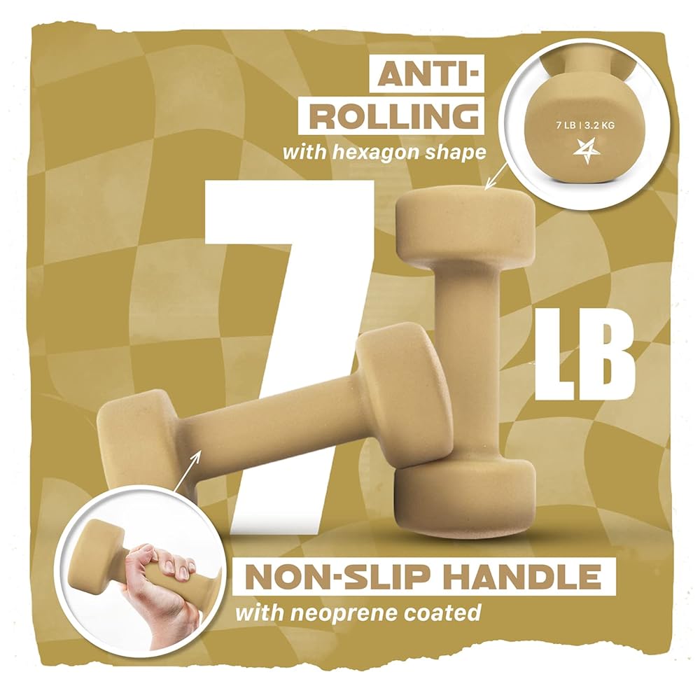 Yes4All Non-Slip, Hexagon Neoprene Dumbbells – 7lbs Neoprene Dumbbell Set for Muscle Toning, Strength Building, Weight Loss (Charcoal Gray - Pair)