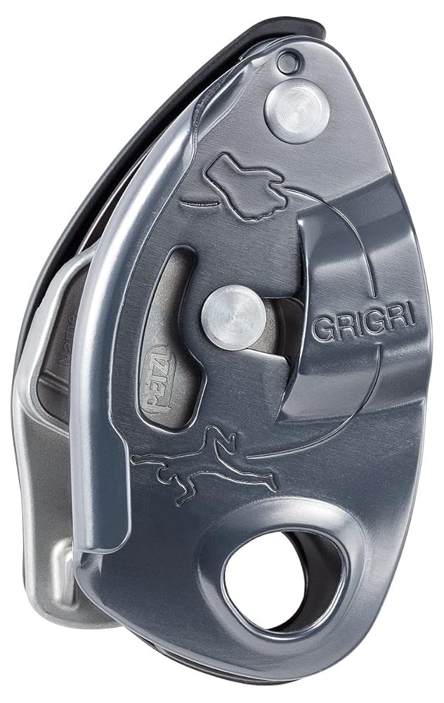 PETZL GRIGRI Belay Device with Sm'D Twist-Lock Carabiner - Belay Device with Cam-Assisted Blocking for Sport, Trad, & Top-Rope Climbing - Grey