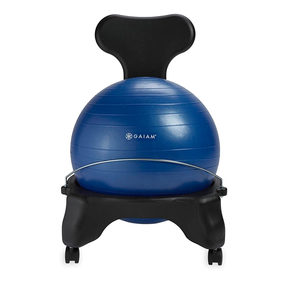 Gaiam Classic Balance Ball Chair – Ergonomic Stability Chair for Desk & Office | Yoga Ball Seat with Base, Air Pump, & Exercise Guide | Improves Posture & Core Strength (300 lb Capacity)