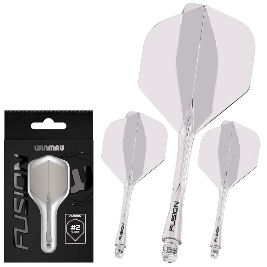 Winmau Darts Fusion Integrated Flight & Shaft System - No.2 Shape & Design - Clear Colour, Short Length