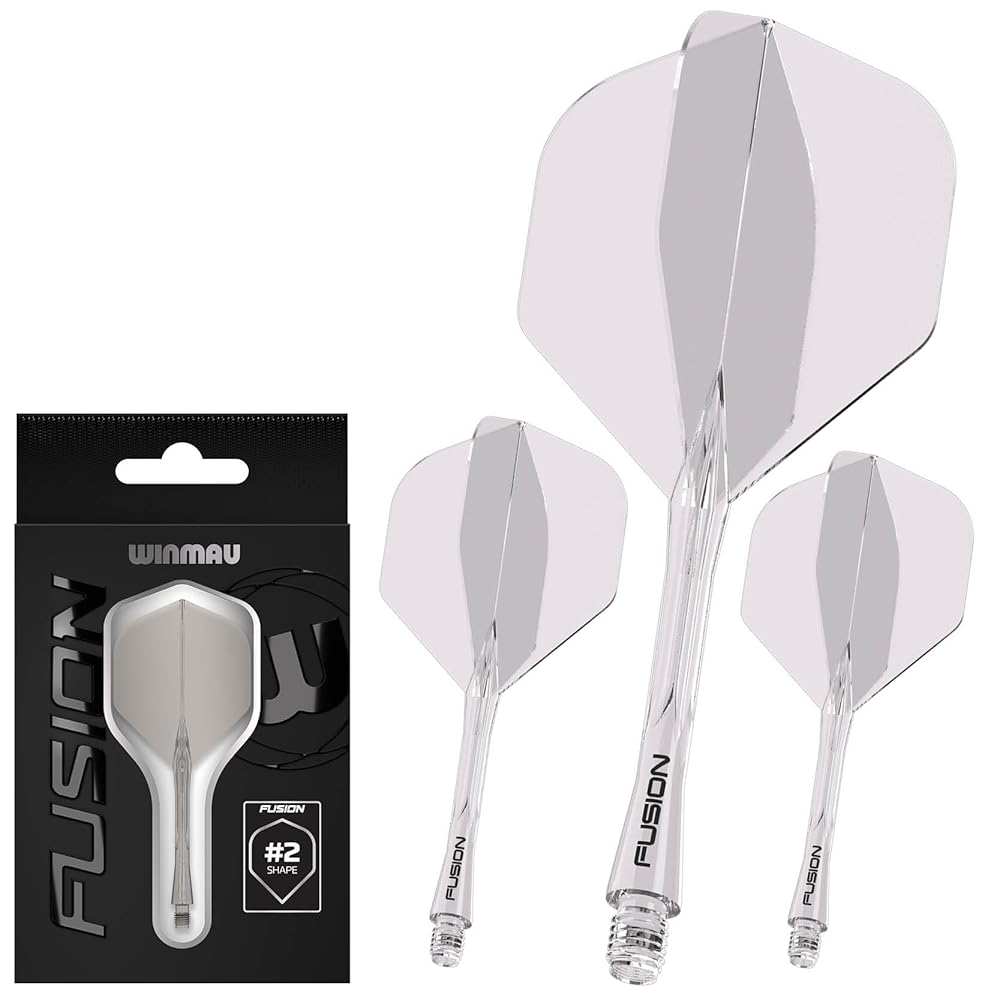 Winmau Darts Fusion Integrated Flight & Shaft System - No.2 Shape & Design - Clear Colour, Medium Length