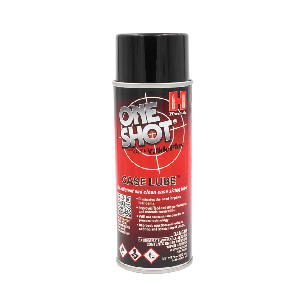 Hornady One Shot Case Lube, 10 oz / 14 fl oz – Aerosol Dry Lube, with DynaGlide Plus – Clean, Non-Sticky and Easy to Use – Contains No Petroleum, Won't Contaminate Powder or Primers