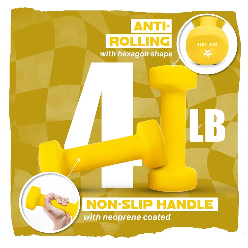 Yes4All Neoprene Coated Dumbbell Hand Weight Sets of 2 - Multiple Weight Options with 15 Colors, Anti-roll, Anti-Slip, Hexagon Shape