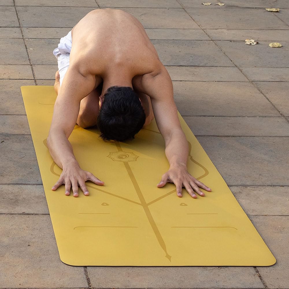 Liforme Original Yoga Mat – Free Yoga Bag, Patented Alignment System, Warrior-like Grip, Non-slip, Eco-friendly and Biodegradable, sweat-resistant, long, wide, 4.2mm thick mat for comfort
