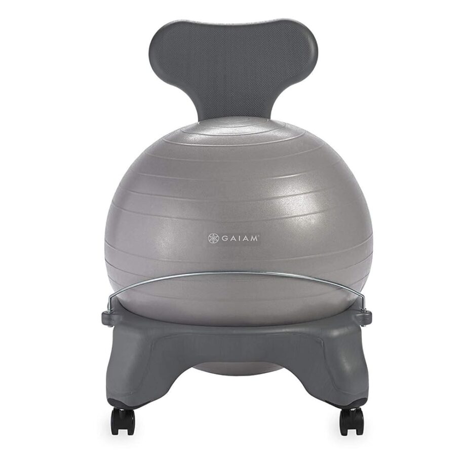 Gaiam Classic Balance Ball Chair – Ergonomic Stability Chair for Desk & Office | Yoga Ball Seat with Base, Air Pump, & Exercise Guide | Improves Posture & Core Strength (300 lb Capacity)