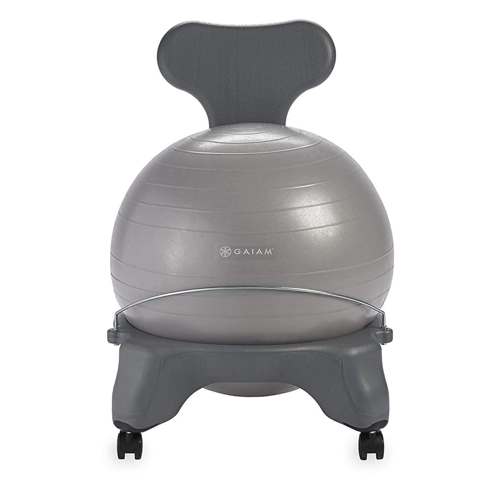 Gaiam Classic Balance Ball Chair – Ergonomic Stability Chair for Desk & Office | Yoga Ball Seat with Base, Air Pump, & Exercise Guide | Improves Posture & Core Strength (300 lb Capacity)