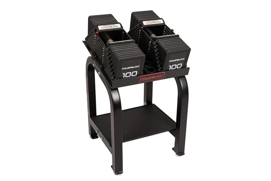 PowerBlock Home Rack Stand, Dumbbell Rack & Weight Rack With Tray, Supports Dumbbells up to 100 lbs, Durable Steel Construction, Home Gym Strength Training, Innovative Workout Equipment