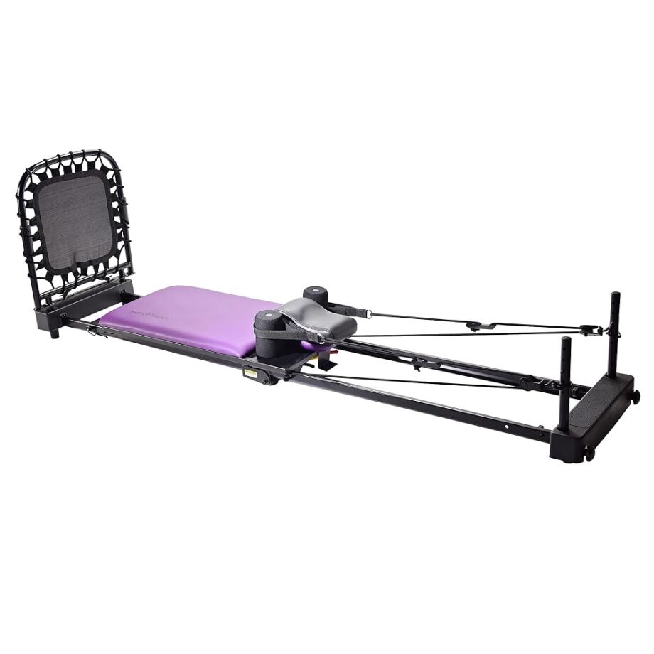Stamina Products AeroPilates Reformer Plus 379, Pilates Home Gym Equipment with Cardio Rebounder, Padded Foot Bar, 4 Resistance Cords, and Workout DVDs