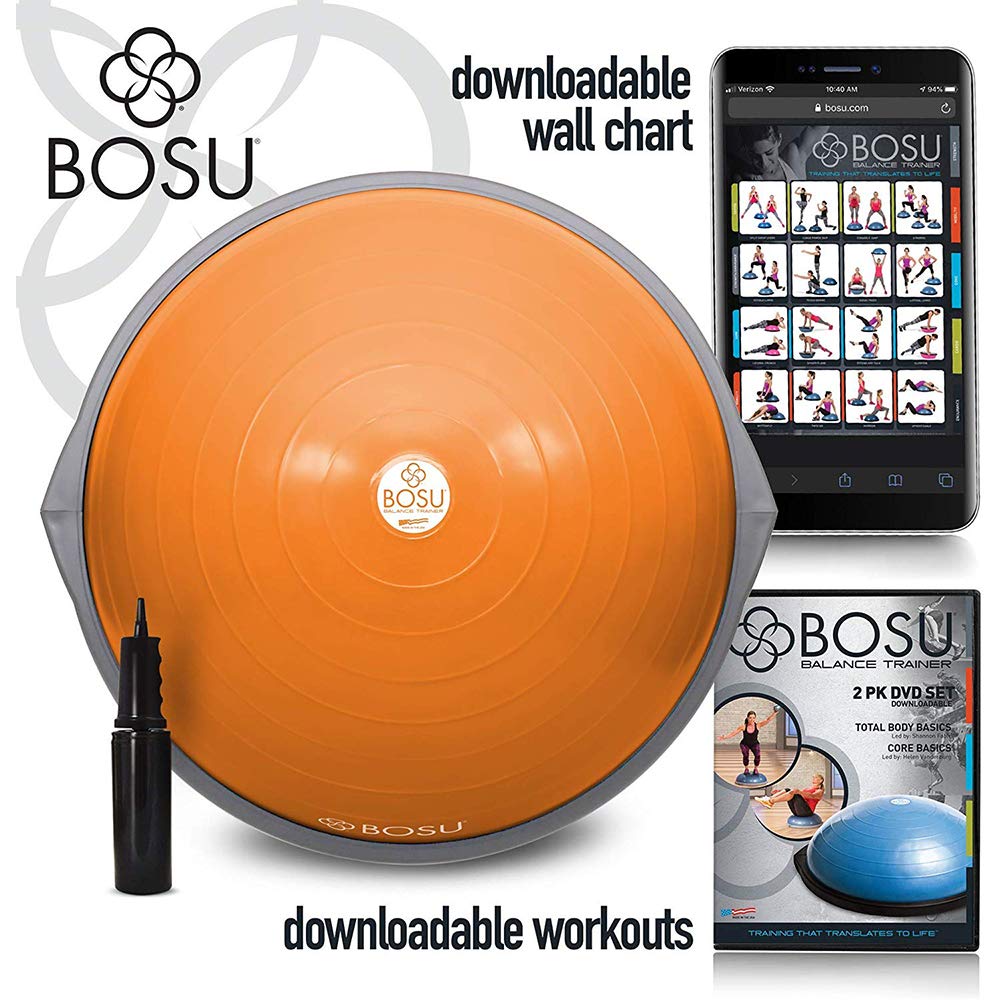 BOSU Balance Trainer, 65cm - Original Orange/Gray (Gymnastics, 300lbs Capacity, Rubber)
