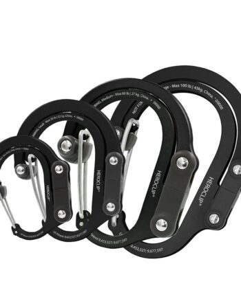 GEAR AID HEROCLIP Carabiner Gear Clip and Hook (Large, Medium, Small, Mini) for Camping, Backpack, Suitcases, Purse and Garage Organization, Stealth Black, Variety Size 4 Pack