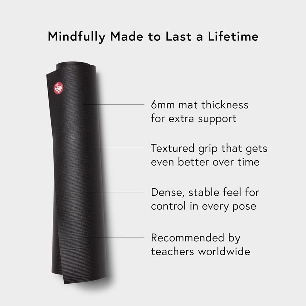 Manduka PRO Yoga Mat - For Women and Men, Non Slip, Cushion for Joint Support and Stability, Thick 6mm, 71 Inch (180cm), Black