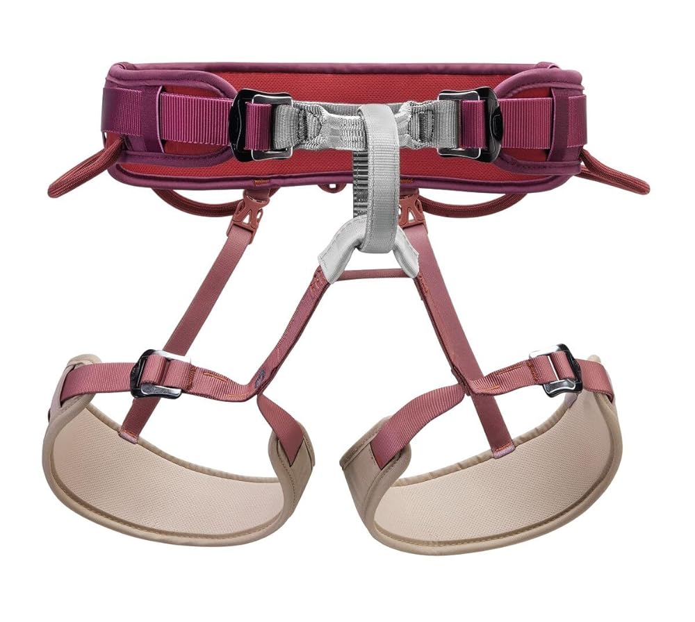 PETZL CORAX Comfortable and fully adjustable harness for gym and outdoor climbing, dual buckle waist, 2, dark red