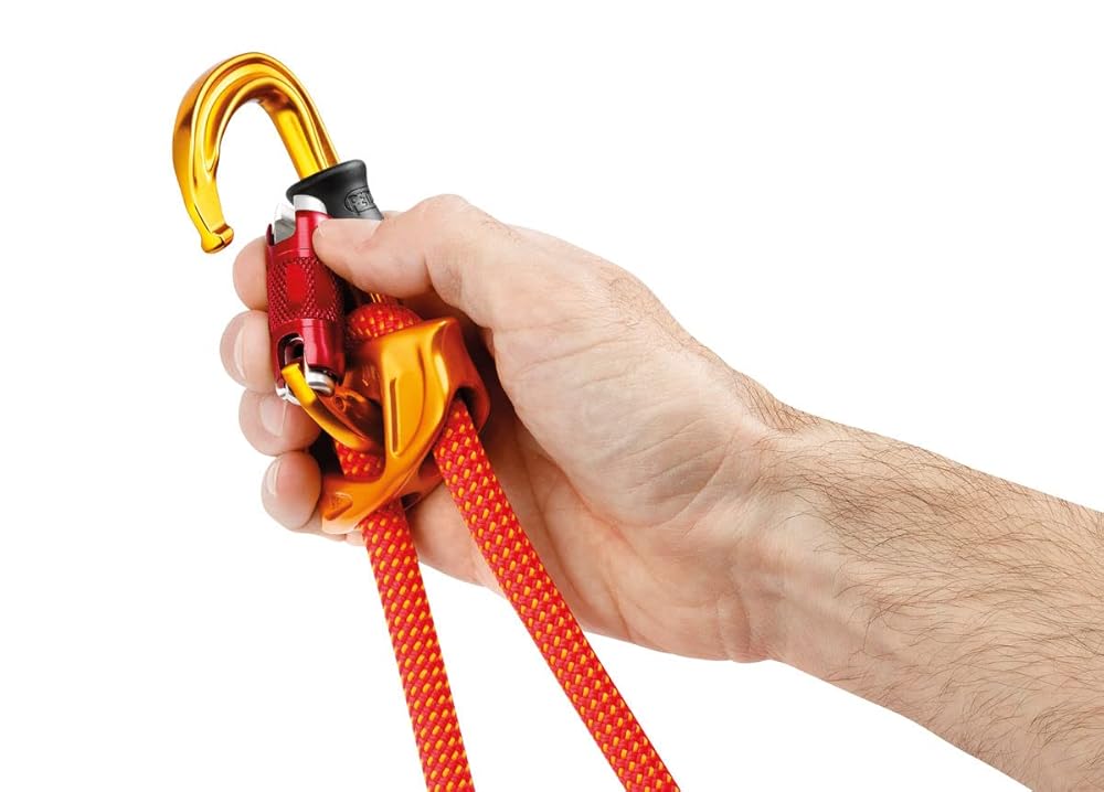 PETZL GRIGRI Belay Device with Sm'D Twist-Lock Carabiner - Belay Device with Cam-Assisted Blocking for Sport, Trad, & Top-Rope Climbing - Red