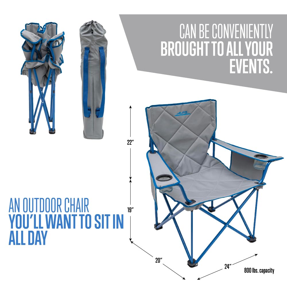 ALPS Mountaineering King Kong Camping Chairs for Adults with Mesh Cup Holders and Pockets, Built Durable and Reliable with Compact Foldable Steel Frame, Light Gray