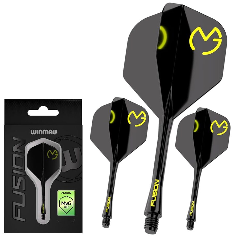 Winmau Darts Fusion Integrated Flight & Shaft System - No.2 Shape & Design - Mvg Design, Short Length