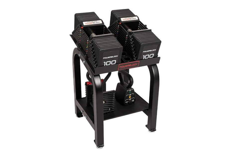 PowerBlock Home Rack Stand, Dumbbell Rack & Weight Rack With Tray, Supports Dumbbells up to 100 lbs, Durable Steel Construction, Home Gym Strength Training, Innovative Workout Equipment