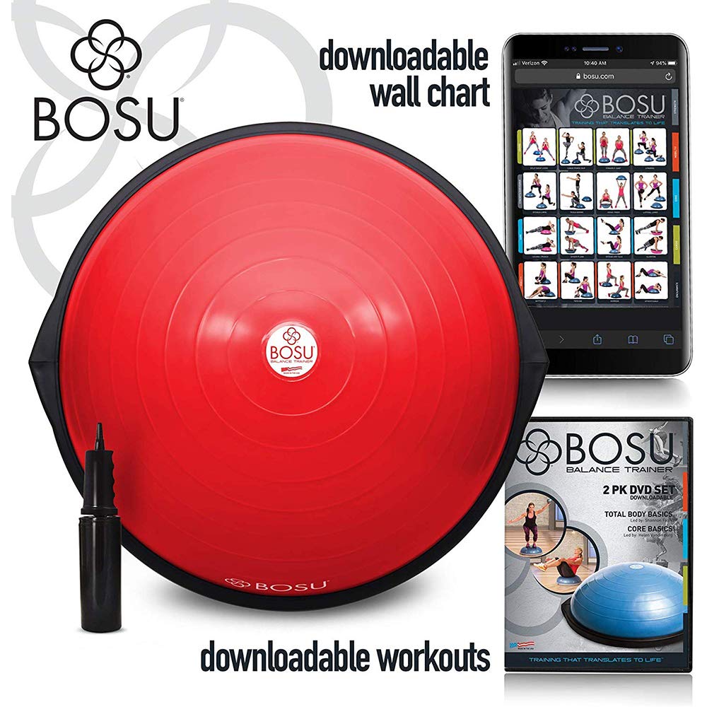 Bosu 72 10850 Home Gym Equipment The Original Balance Trainer for Physical Exercise, Rehab, Large Balance Ball 65 Centimeter Diameter, Red and Black