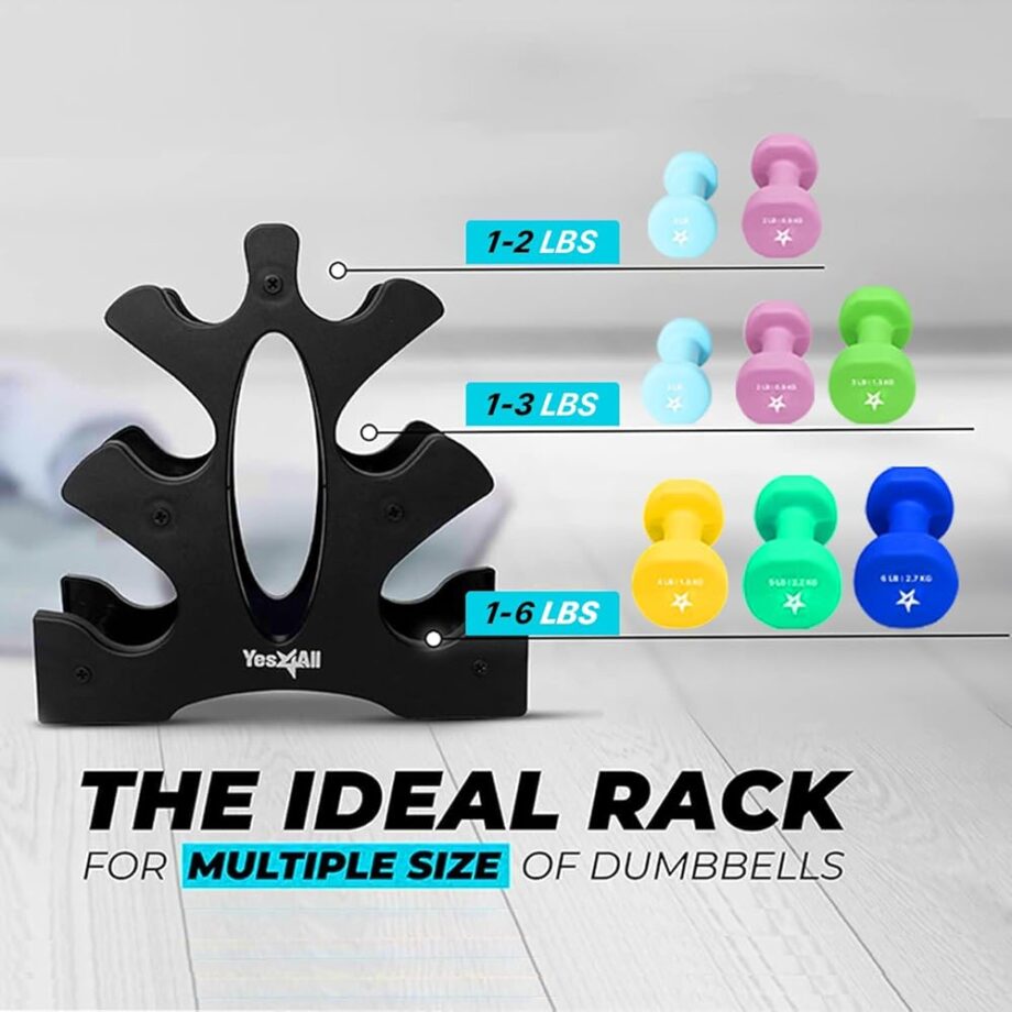 Yes4All 3-Tier Dumbbell Weight Rack Only, Compact Weight Stand for 1-8 LBS Dumbbells, Space-Saving Design for Home & Gym, Portable, & Easy to Assemble