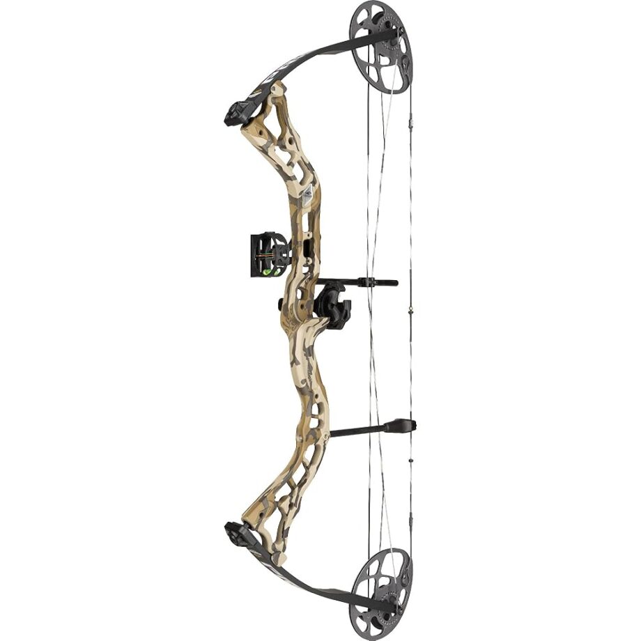 DIAMOND ARCHERY Prism Fully Equipped Adjustable Durable Compound Bow, 5-55 lbs, Mossy Oak Bottomland, Left Hand