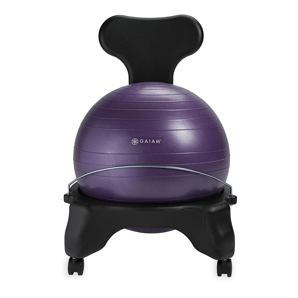 Gaiam Classic Balance Ball Chair – Ergonomic Stability Chair for Desk & Office | Yoga Ball Seat with Base, Air Pump, & Exercise Guide | Improves Posture & Core Strength (300 lb Capacity)