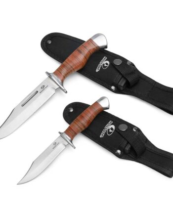 MOSSY OAK 2-piece Bowie Knife, Fixed Blade Hunting Knife with Leather Handle, Sheath Included