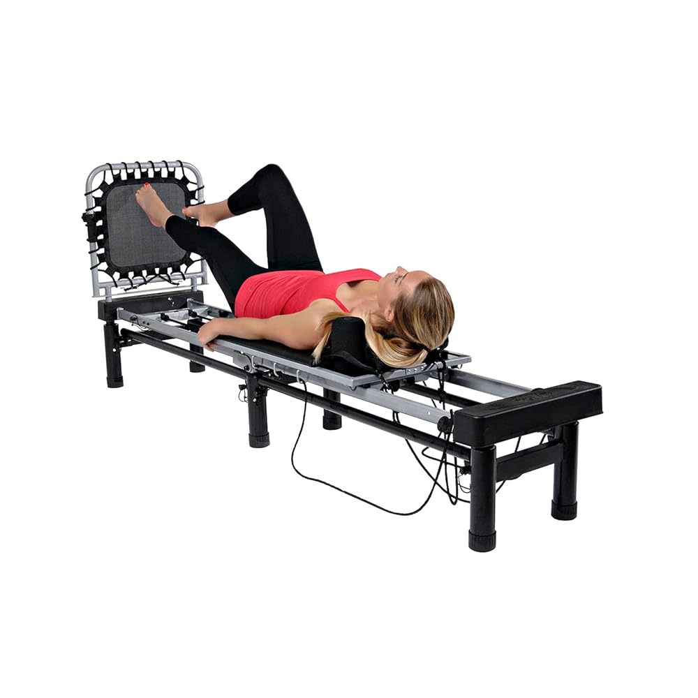 AeroPilates Reformer - Pilates Reformer Workout Machine for Home Gym - Cardio Fitness Rebounder- Up to 300 lbs Weight Capacity, Black