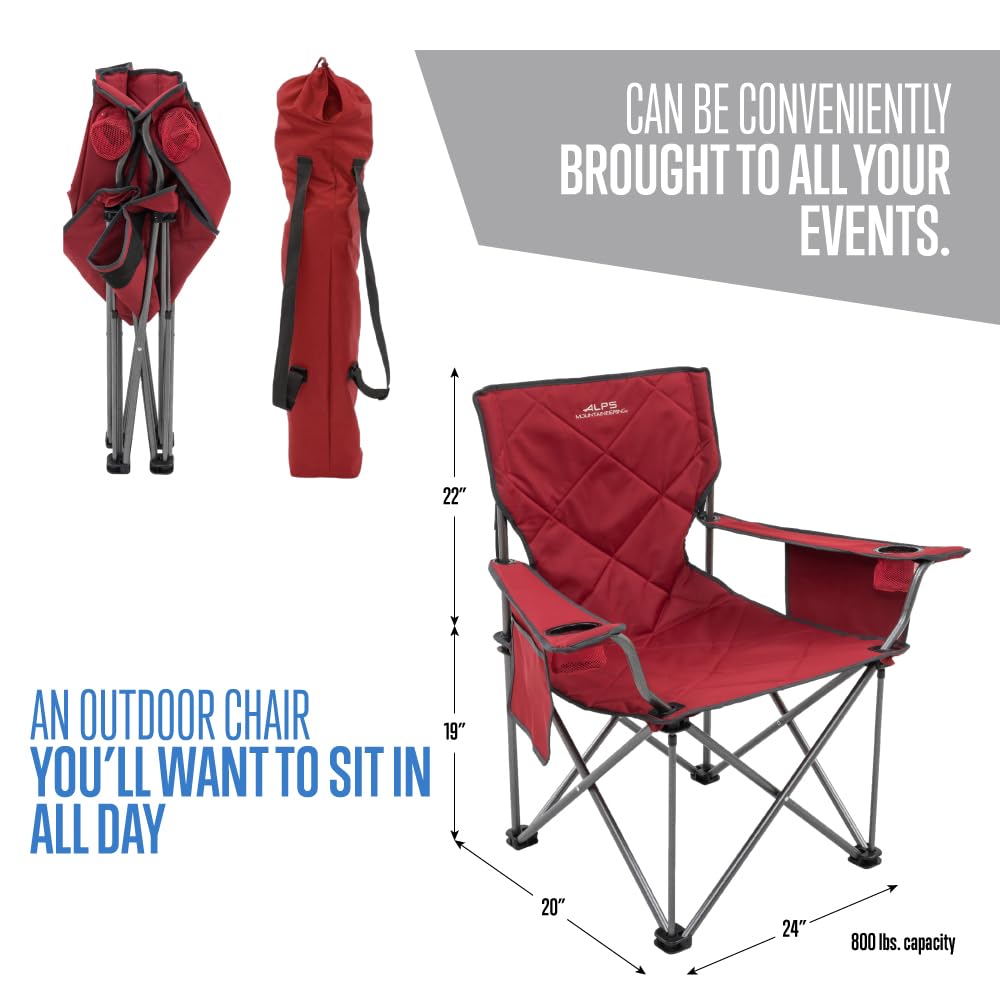 ALPS Mountaineering King Kong Camping Chairs for Adults with Mesh Cup Holders and Pockets, Built Durable and Reliable with Compact Foldable Steel Frame, Salsa/Charcoal