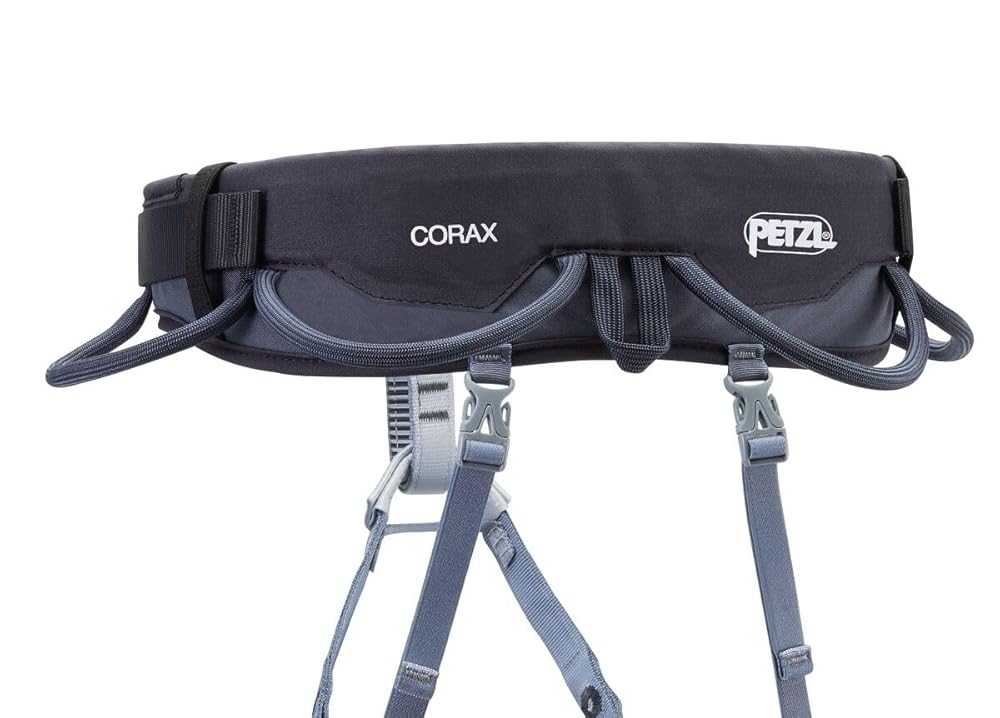 PETZL CORAX Comfortable and fully adjustable harness for gym and outdoor climbing, dual buckle waist, 1, dark gray