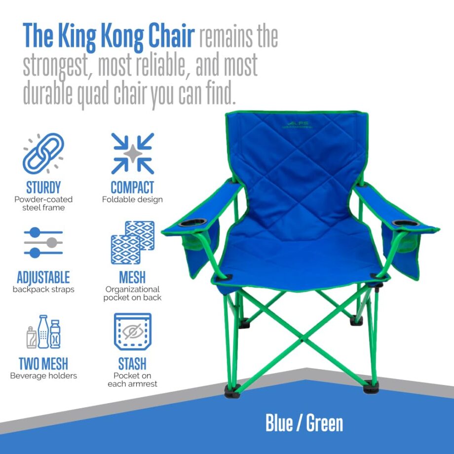 ALPS Mountaineering King Kong Camping Chairs for Adults with Mesh Cup Holders and Pockets, Built Durable and Reliable with Compact Foldable Steel Frame, Blue/Green