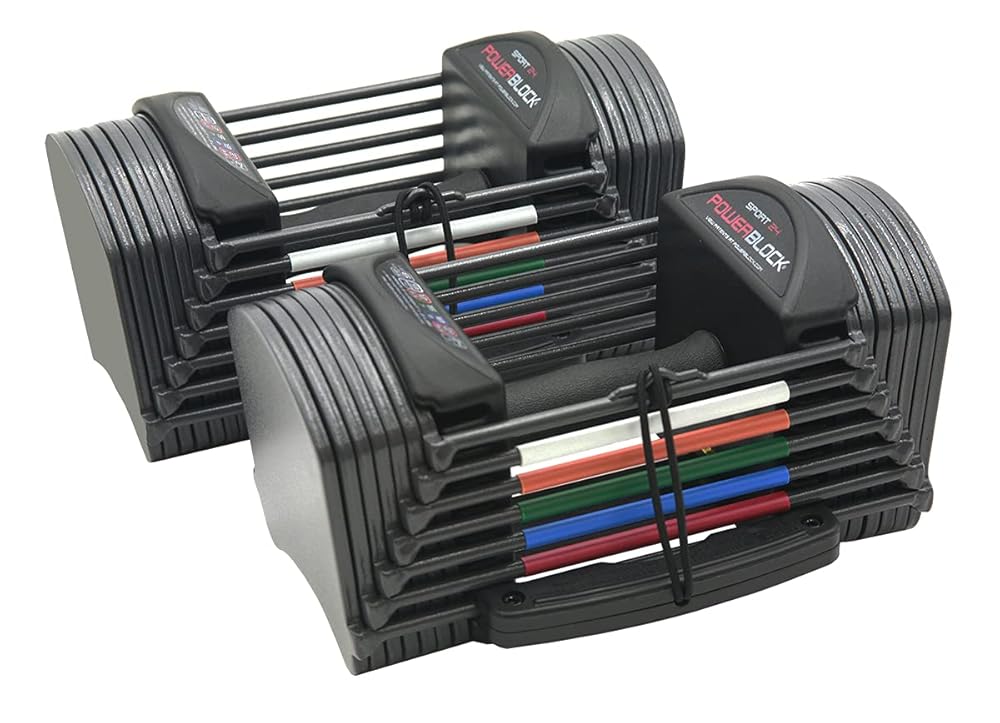 PowerBlock Sport 24 Adjustable Dumbbells, Sold in Pairs, 3-24 lb. Dumbbells, Durable Steel Build, Innovative At Home Workout Equipment, All-in-One Exercise Dumbbells, Strength Training Grey