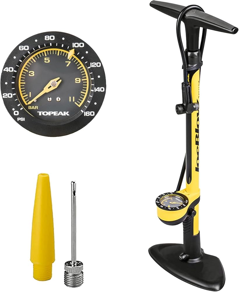 Topeak JoeBlow Sport III High-Pressure Bike Floor Pump – 160 PSI, Durable Steel Barrel, 3” Analog Gauge, TwinHead DX5 Pump Head, Long Hose, Ergonomic Handle, Fits Presta, Schrader, & Dunlop Valves