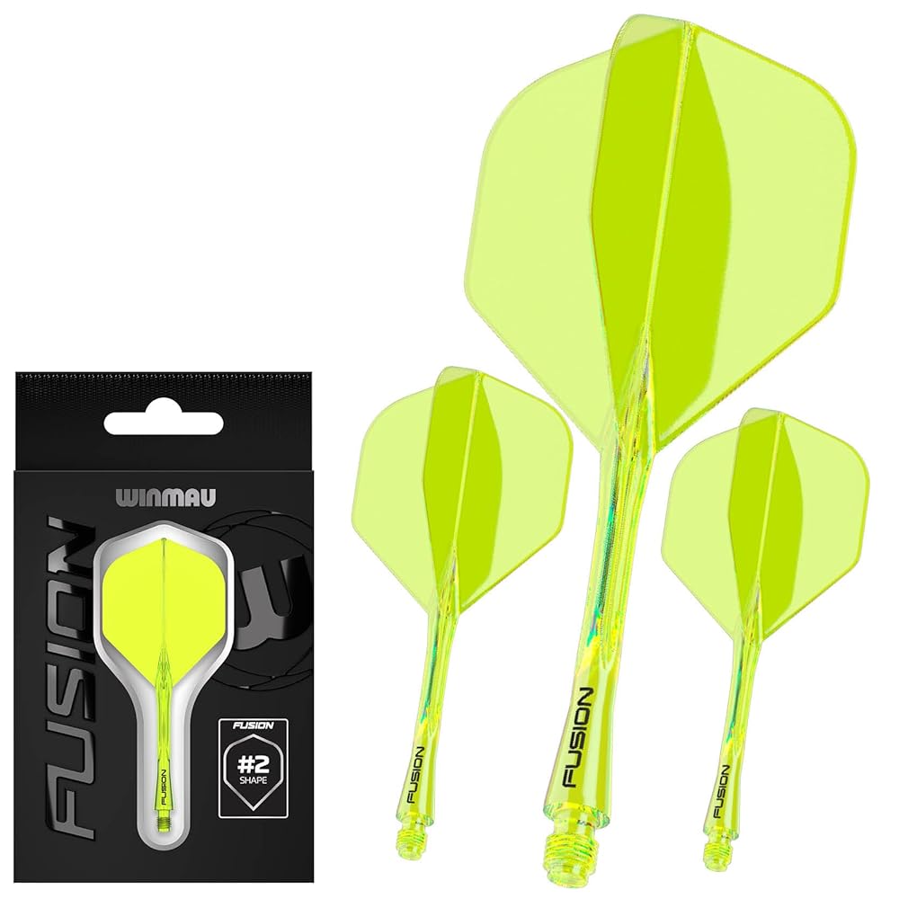Winmau Darts Fusion Integrated Flight & Shaft System - No.2 Shape & Design - Yellow Colour, Medium Length