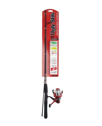 Ugly Stik 5’ Complete Spinning Kit Fishing Rod and Reel Spinning Combo, Ugly Tech Construction with Clear Tip Design, 5’ 2-Piece Rod, Red