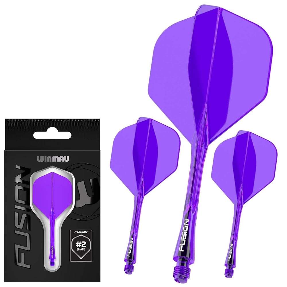 Winmau Darts Fusion Integrated Flight & Shaft System - No.2 Shape & Design - Purple Colour, Short Length