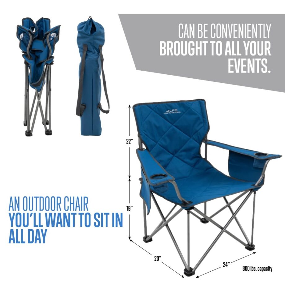ALPS Mountaineering King Kong Camping Chairs for Adults with Mesh Cup Holders and Pockets, Built Durable and Reliable with Compact Foldable Steel Frame, Deep Sea/Charcoal