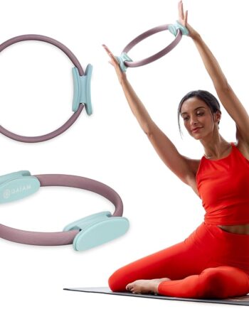 Gaiam Pilates Ring 12" Fitness Circle - Lightweight & Durable Foam Padded Handles | Flexible Resistance Exercise Equipment for Toning Arms, Thighs/Legs & Core, Dusty Pink/Seafoam