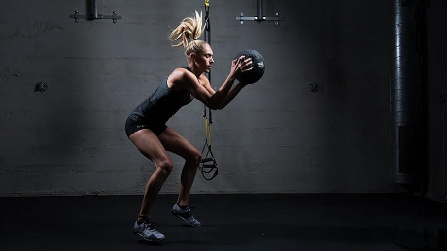 TRX Training Slam Ball Weighted Textured Tread Slip Resistant Rubber Ball for High Intensity Full Body Workouts and Indoor or Outdoor Training (40)