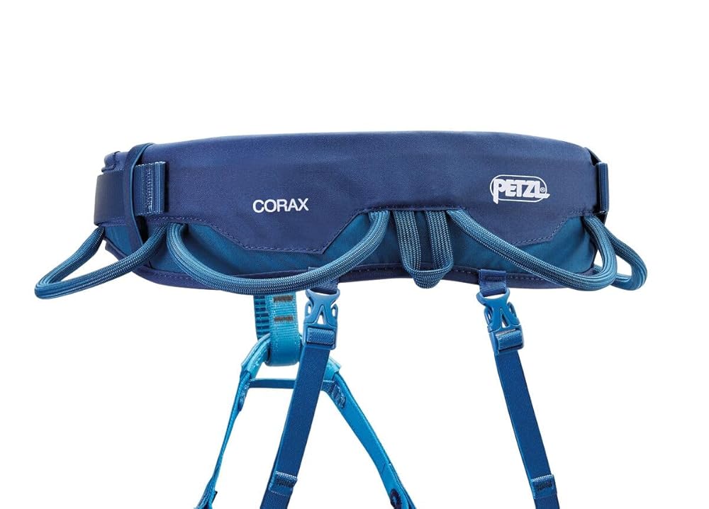 PETZL CORAX Comfortable and fully adjustable harness for gym and outdoor climbing, dual buckle waist, 2, navy blue