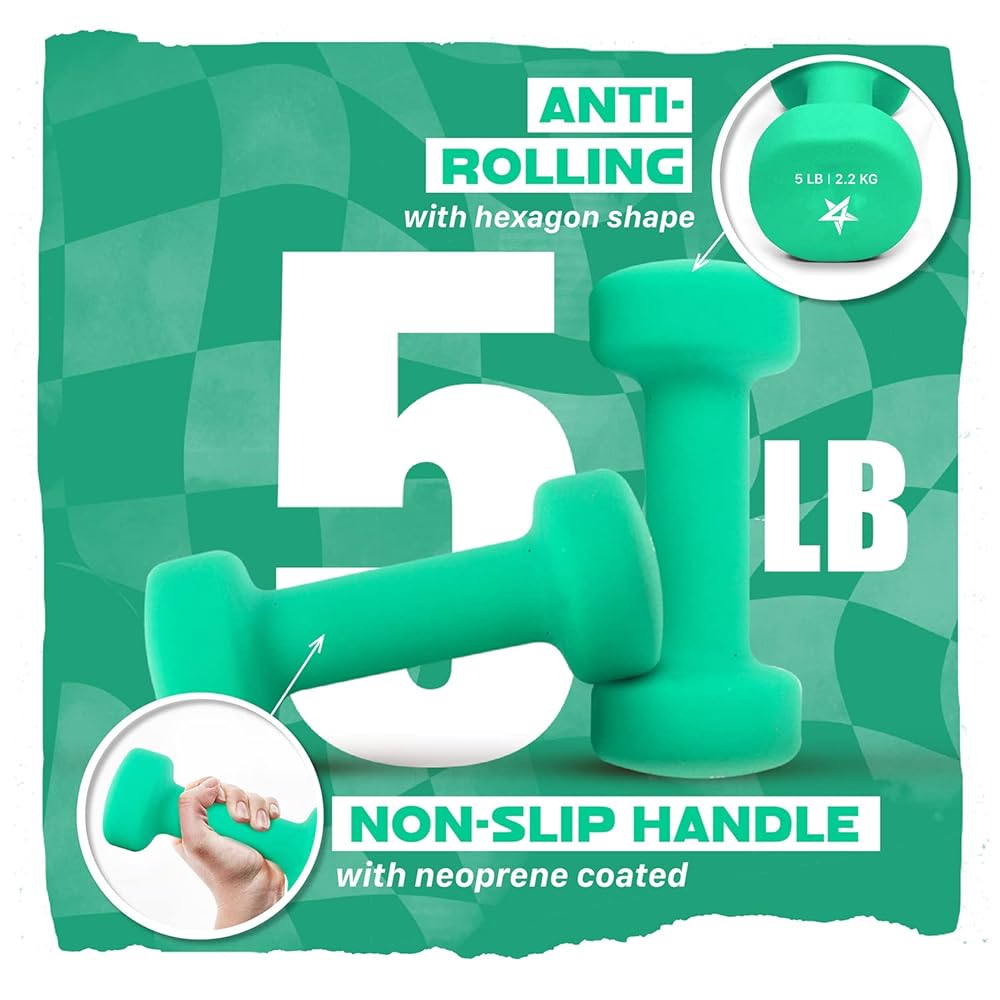 Yes4All 5 lbs Dumbbells Neoprene with Non Slip Grip – Great for Total Body Workout – Total Weight: 10 lbs (Set of 2)