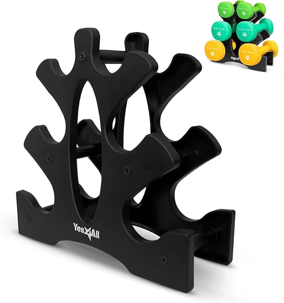 Yes4All 3-Tier Dumbbell Weight Rack Only, Compact Weight Stand for 1-8 LBS Dumbbells, Space-Saving Design for Home & Gym, Portable, & Easy to Assemble