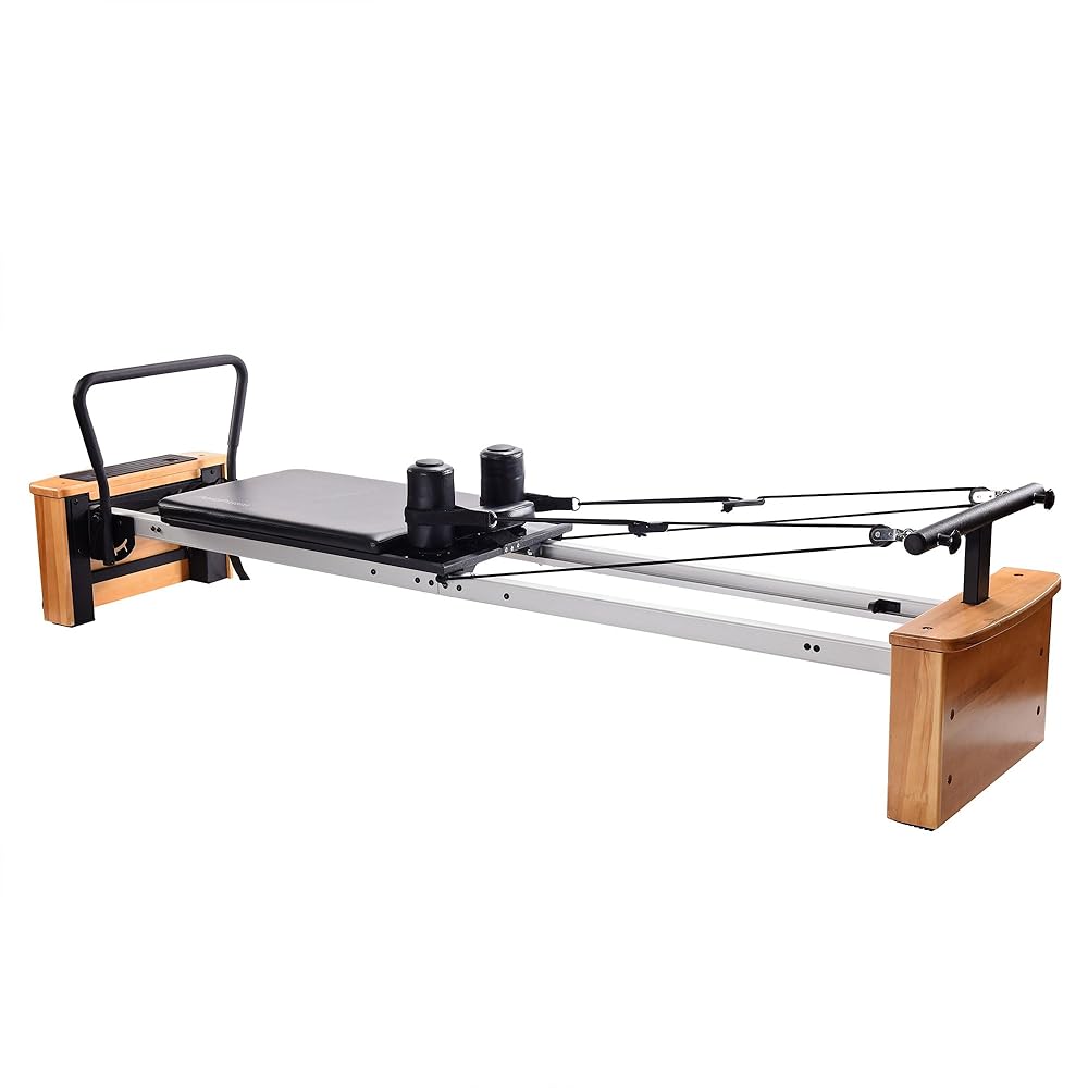 Stamina Products AeroPilates Board Pro XP557 Pilates Reformer with Oak Wood Base – Studio Grade for Home Use with Cardio Rebounder, Adjustable Foot Bar, 4 Resistance Springs, and Workout DVDs