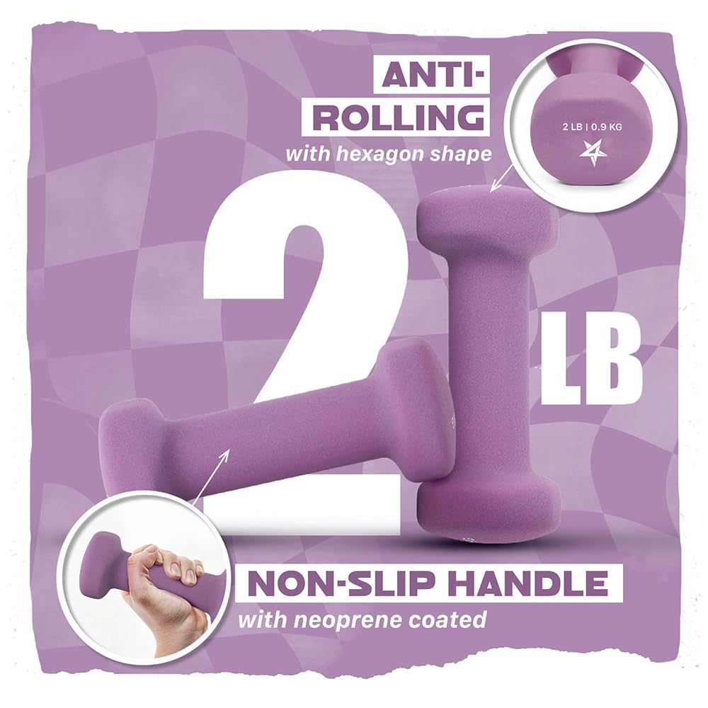 Yes4All Exercise amp Fitness Ibs Yes4All Non Slip Hexagon 2lbs Neoprene Dumbbell Set for Muscle Toning Stren, A-Purple-2 lbs , 2 Pair US