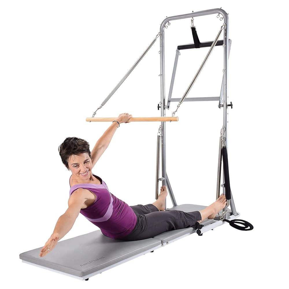 AeroPilates Precision Cadillac Studio Tower Strength and Toning System Equipment Station for Pilates and Workouts, Gray