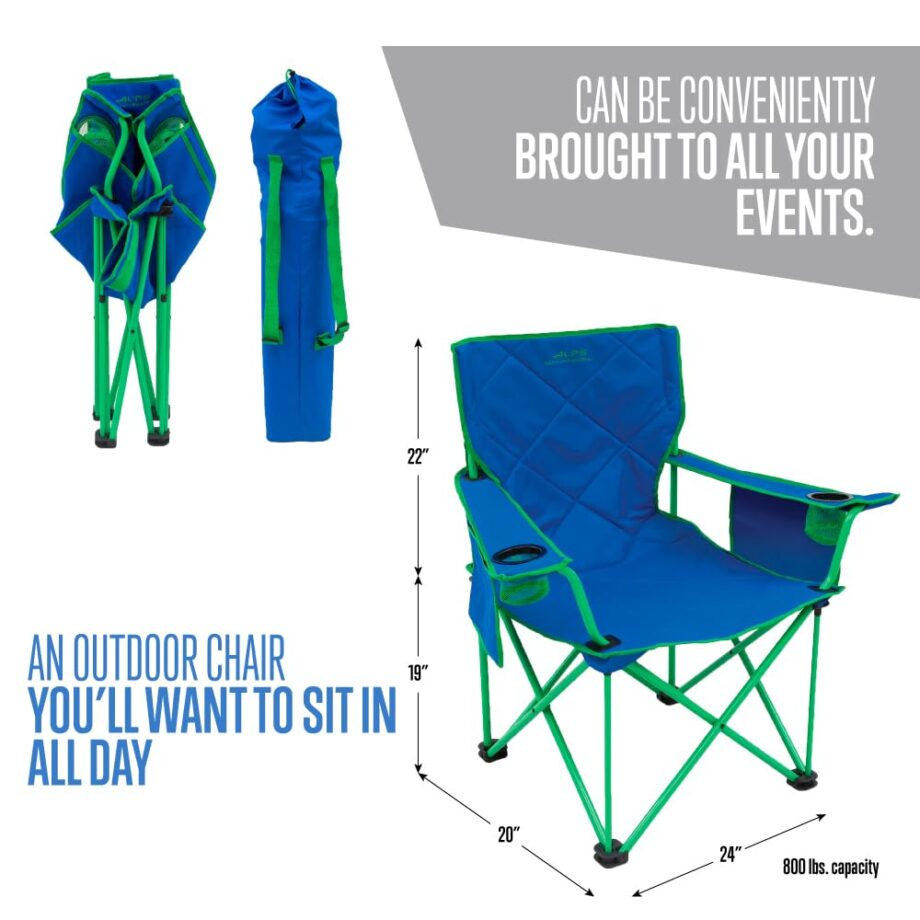 ALPS Mountaineering King Kong Camping Chairs for Adults with Mesh Cup Holders and Pockets, Built Durable and Reliable with Compact Foldable Steel Frame, Blue/Green