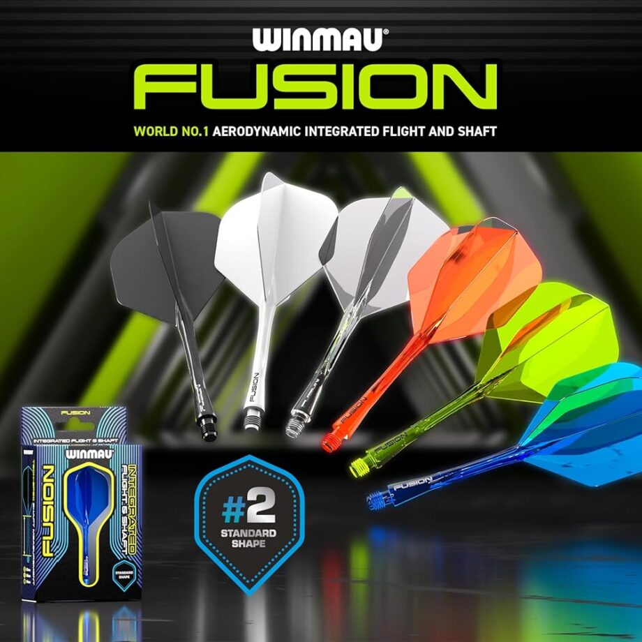 Winmau Darts Fusion Integrated Flight & Shaft System - No.2 Shape & Design - Red Colour, Short Length