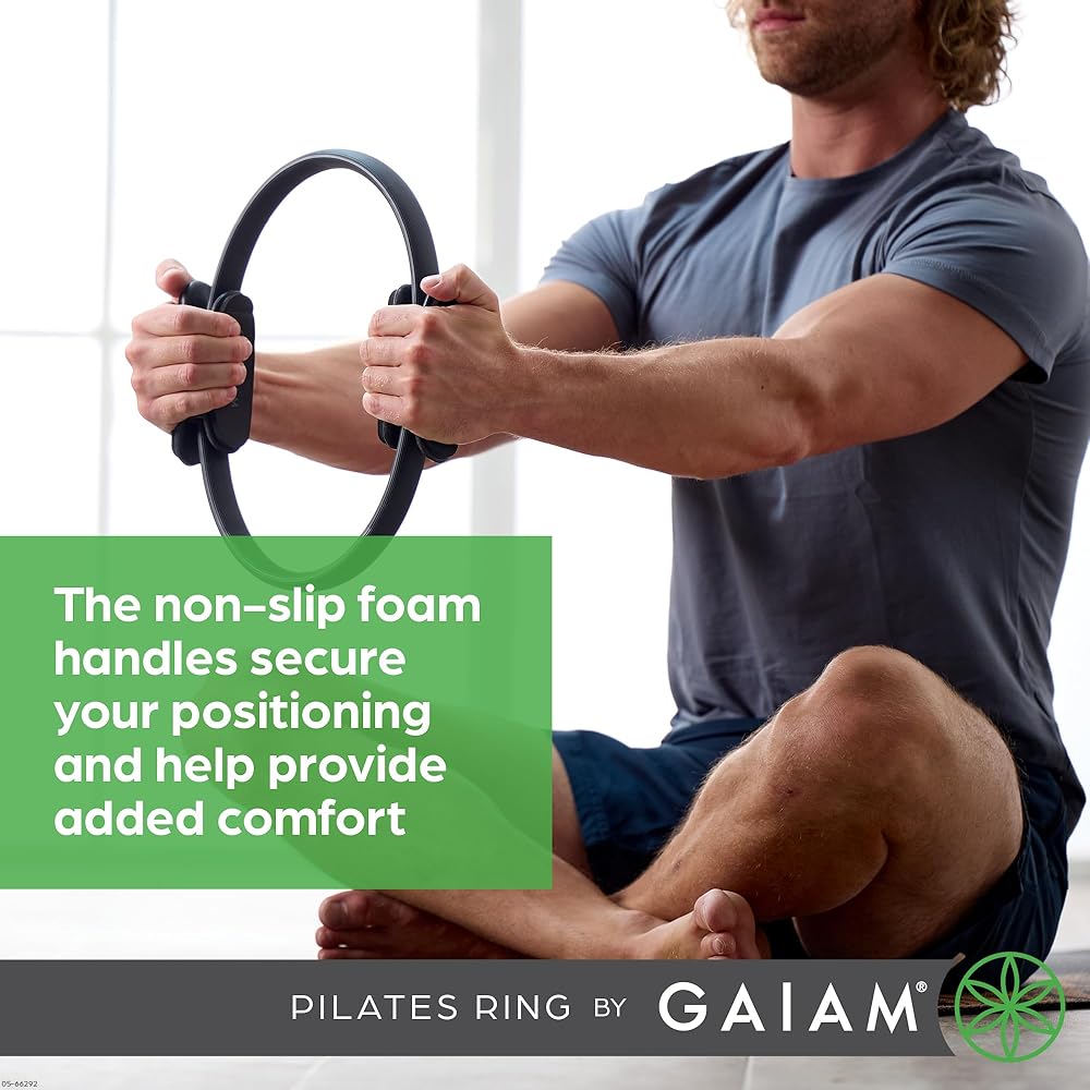 Gaiam Pilates Ring 12" Fitness Circle - Lightweight & Durable Foam Padded Handles | Flexible Resistance Exercise Equipment for Toning Arms, Thighs/Legs & Core, Black