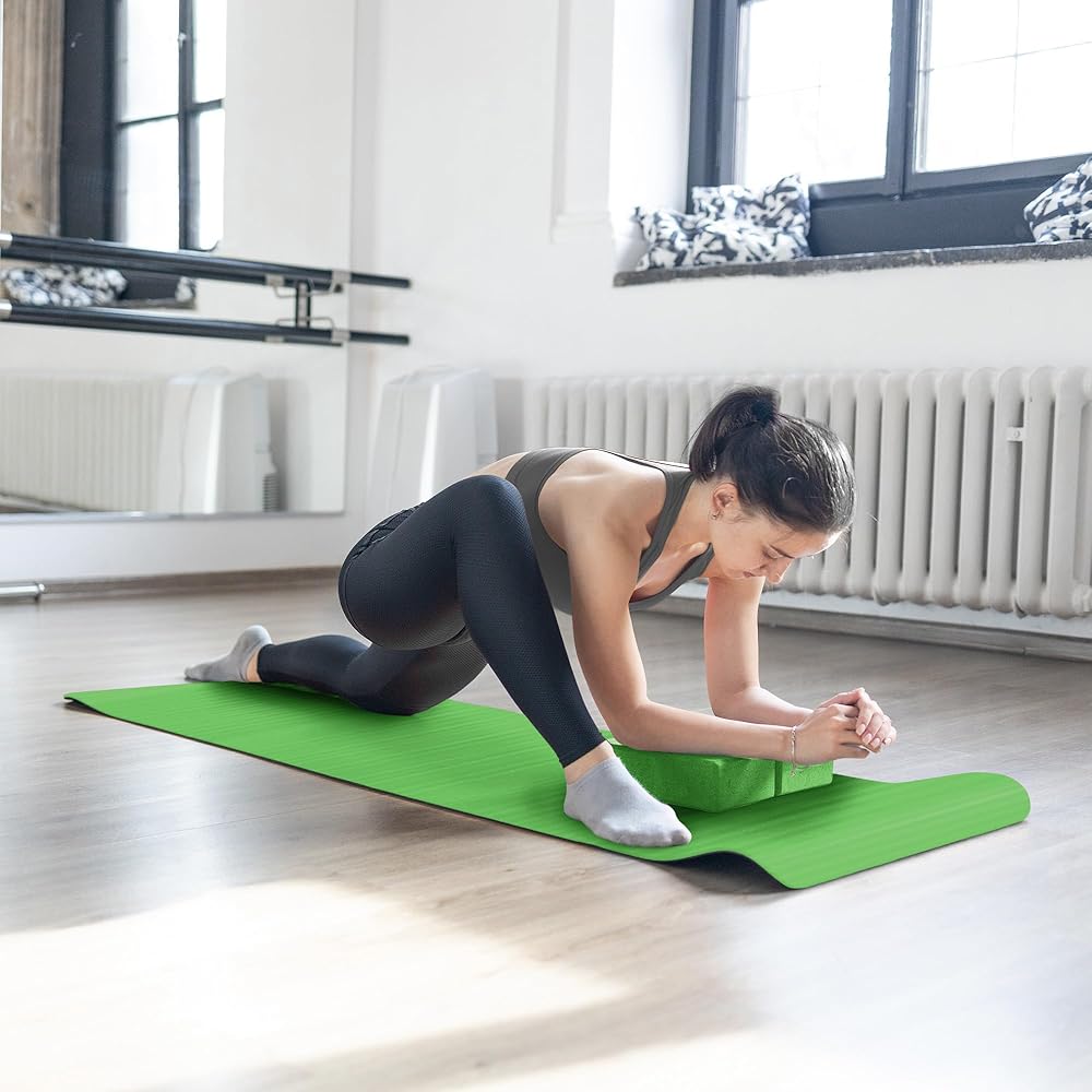BalanceFrom 7-Piece Yoga Set with 71x24x0.5 Inches Extra Thick Mat and Carrying Sling – Includes 2 Blocks, Stretch Strap, 2 Towels, and Knee Pad for Home, Studio, and Gym Workouts
