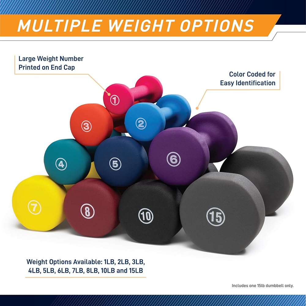 Marcy Neoprene Dumbbell, Single Piece, 15-lb, Steel Grey