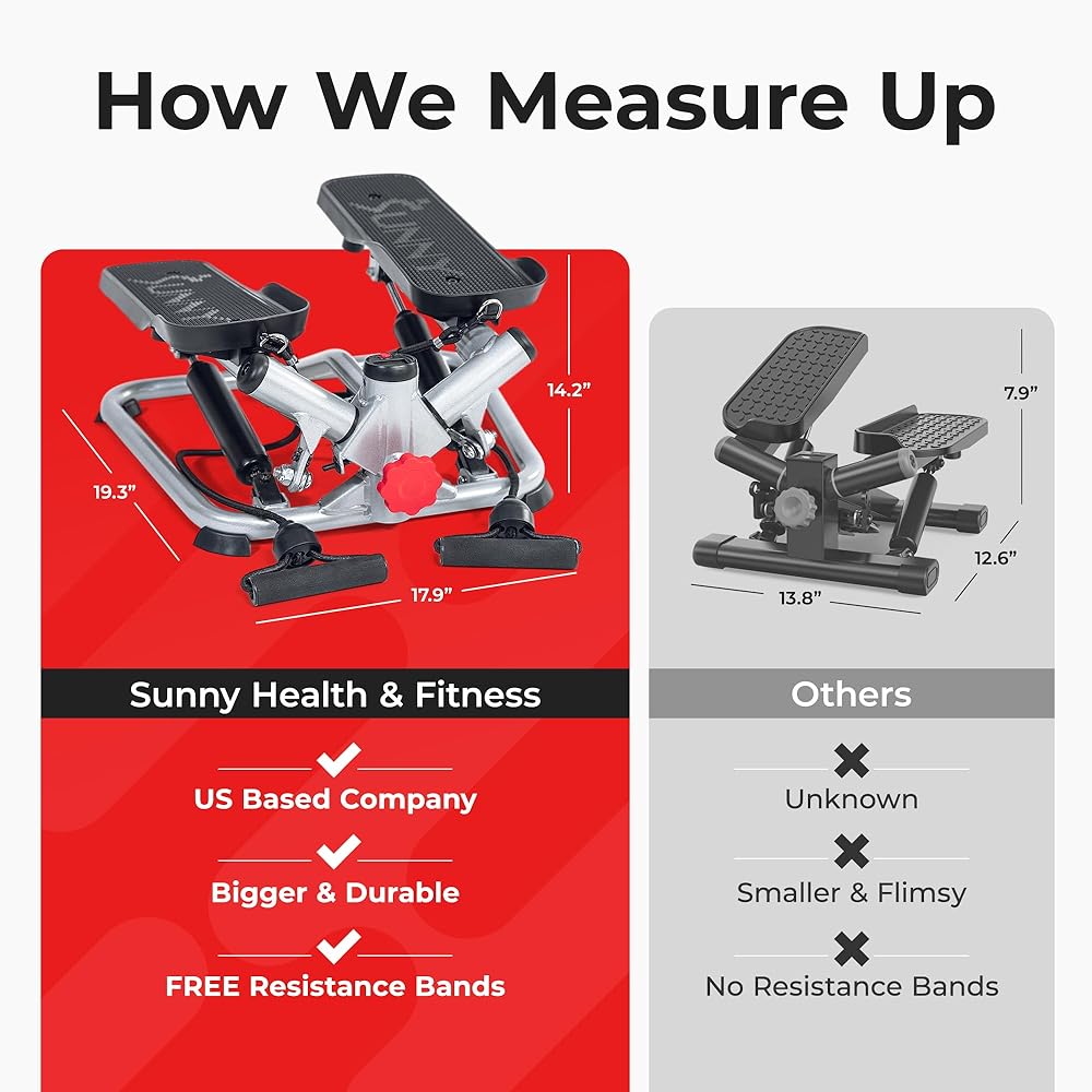 Sunny Health & Fitness Twist Stepper mini steppers for exercise at home Workout Cardio Machine Equipment Gym Stair Master Climber Thigh Space Squat Advanced Twisted Resistance Bands - SF-S0979