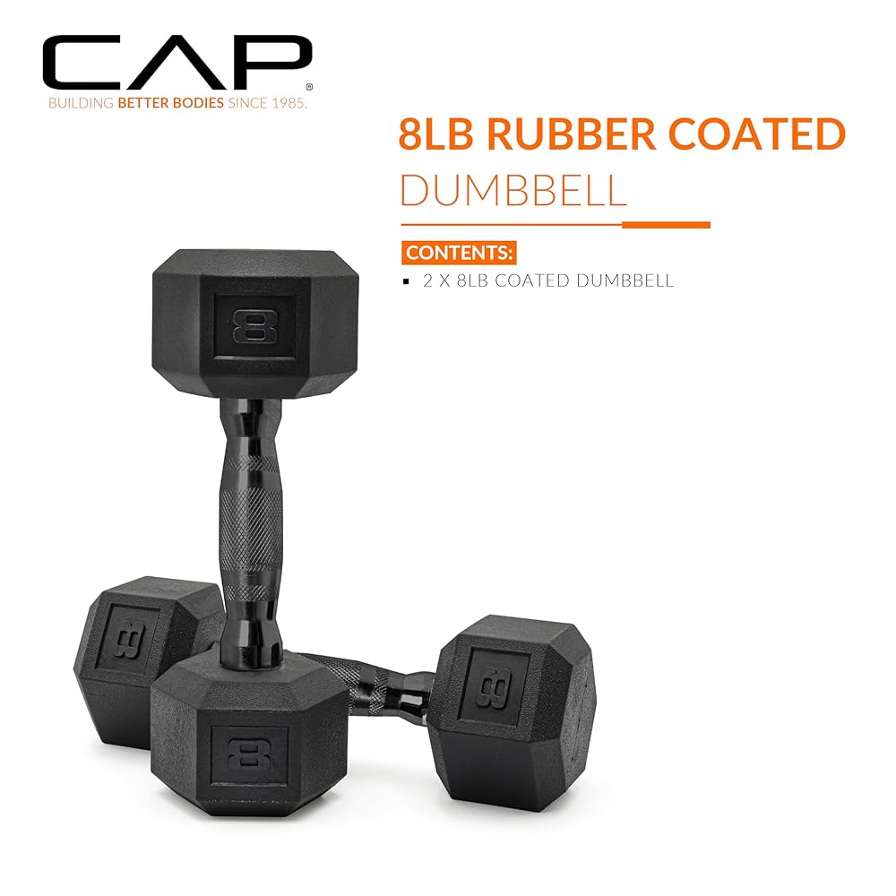 CAP Barbell 8 LB Coated Hex Dumbbell Pair with Black Handle